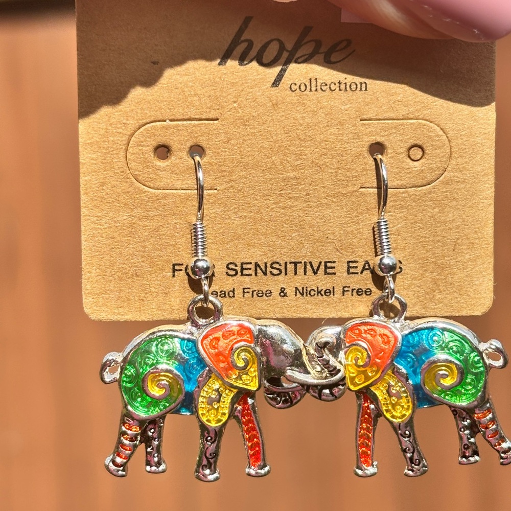 Home Collection Multicolor Enamel Elephant Dangle Earrings
